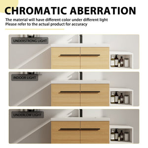 English Elm 42 Inch Wall Mounted Bathroom Vanity Wood Grain Resin Sink Soft Close Cabinet Glossy White/Oak W1972S00044