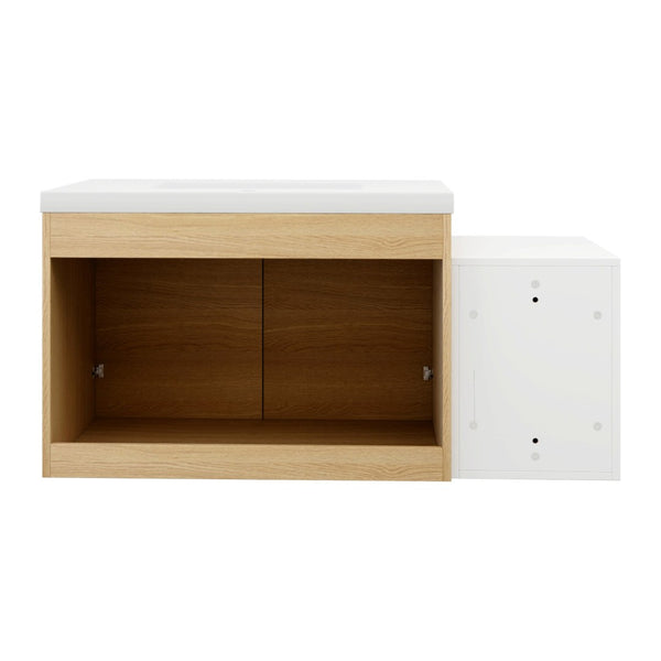 English Elm 42 Inch Wall Mounted Bathroom Vanity Wood Grain Resin Sink Soft Close Cabinet Glossy White/Oak W1972S00044