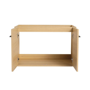 English Elm 42 Inch Wall Mounted Bathroom Vanity Wood Grain Resin Sink Soft Close Cabinet Glossy White/Oak W1972S00044