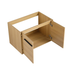 English Elm 42 Inch Wall Mounted Bathroom Vanity Wood Grain Resin Sink Soft Close Cabinet Glossy White/Oak W1972S00044