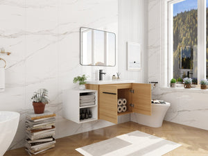 English Elm 42 Inch Wall Mounted Bathroom Vanity Wood Grain Resin Sink Soft Close Cabinet Glossy White/Oak W1972S00044