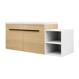 English Elm 48 Inch Wall Mounted Bathroom Vanity Wood Grain Resin Sink Soft Close Cabinet Shelf Glossy White/Oak W1972S00045