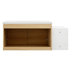 English Elm 48 Inch Wall Mounted Bathroom Vanity Wood Grain Resin Sink Soft Close Cabinet Shelf Glossy White/Oak W1972S00045