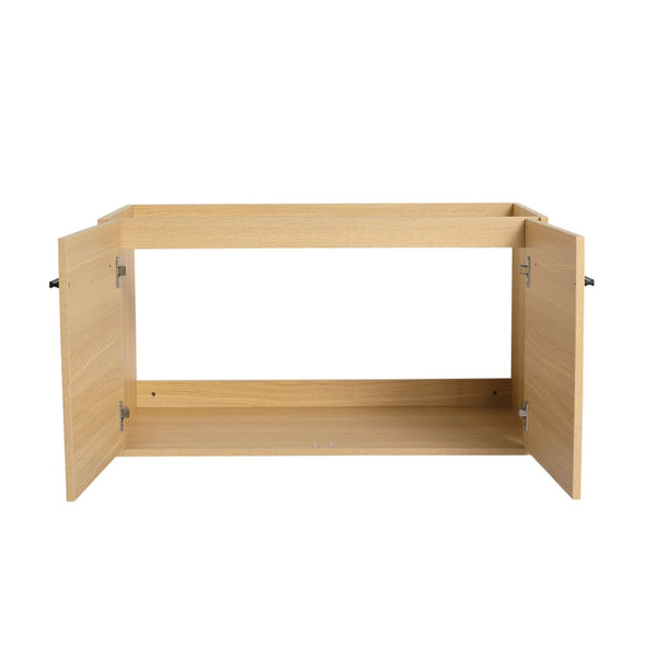 English Elm 48 Inch Wall Mounted Bathroom Vanity Wood Grain Resin Sink Soft Close Cabinet Shelf Glossy White/Oak W1972S00045