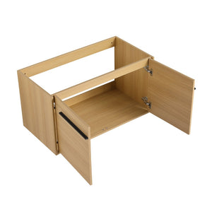 English Elm 48 Inch Wall Mounted Bathroom Vanity Wood Grain Resin Sink Soft Close Cabinet Shelf Glossy White/Oak W1972S00045