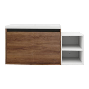 English Elm 42 Inch Wall Mounted Bathroom Vanity Wood Grain Resin Sink Soft Close Cabinet Brown Ebony/Glossy White W1972S00046