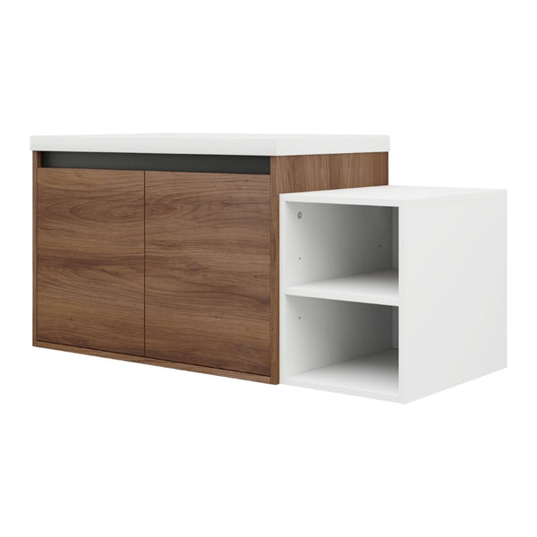 English Elm 42 Inch Wall Mounted Bathroom Vanity Wood Grain Resin Sink Soft Close Cabinet Brown Ebony/Glossy White W1972S00046