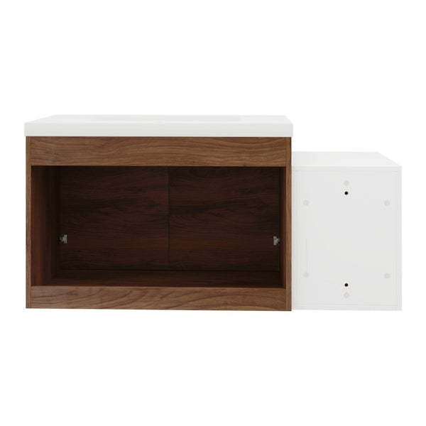 English Elm 42 Inch Wall Mounted Bathroom Vanity Wood Grain Resin Sink Soft Close Cabinet Brown Ebony/Glossy White W1972S00046