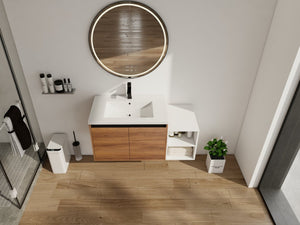 English Elm 42 Inch Wall Mounted Bathroom Vanity Wood Grain Resin Sink Soft Close Cabinet Brown Ebony/Glossy White W1972S00046