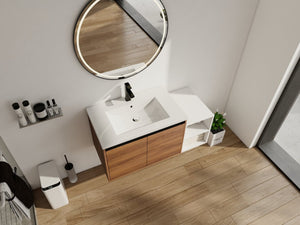 English Elm 42 Inch Wall Mounted Bathroom Vanity Wood Grain Resin Sink Soft Close Cabinet Brown Ebony/Glossy White W1972S00046