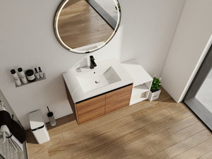 English Elm 42 Inch Wall Mounted Bathroom Vanity Wood Grain Resin Sink Soft Close Cabinet Brown Ebony/Glossy White W1972S00046