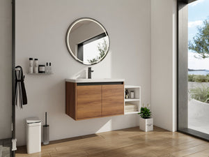 English Elm 42 Inch Wall Mounted Bathroom Vanity Wood Grain Resin Sink Soft Close Cabinet Brown Ebony/Glossy White W1972S00046
