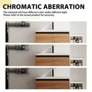 English Elm 42 Inch Wall Mounted Bathroom Vanity Wood Grain Resin Sink Soft Close Cabinet Brown Ebony/Glossy White W1972S00046