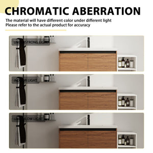 English Elm 48 Inch Wall Mounted Bathroom Vanity Wood Grain Resin Sink Soft Close Cabinet Shelf Brown Ebony/Glossy White W1972S00047
