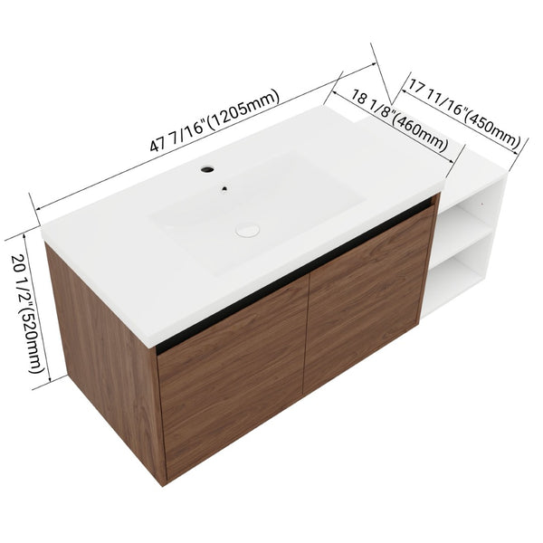 English Elm 48 Inch Wall Mounted Bathroom Vanity Wood Grain Resin Sink Soft Close Cabinet Shelf Brown Ebony/Glossy White W1972S00047