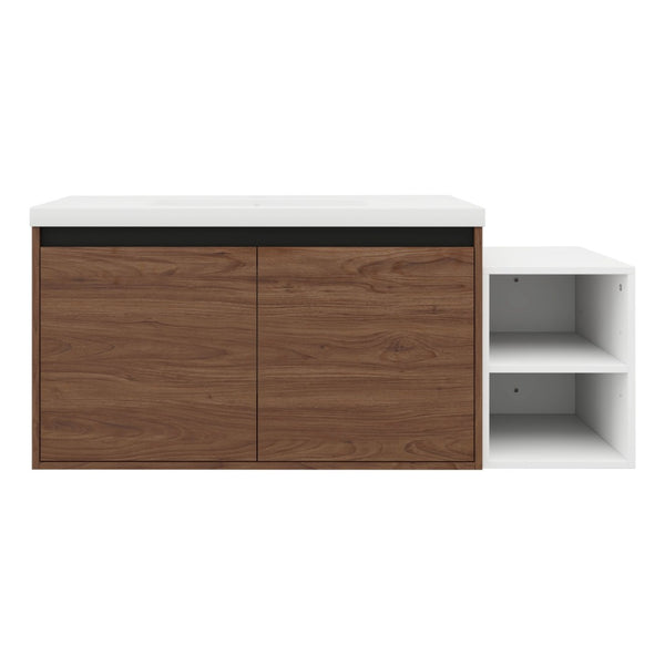 English Elm 48 Inch Wall Mounted Bathroom Vanity Wood Grain Resin Sink Soft Close Cabinet Shelf Brown Ebony/Glossy White W1972S00047