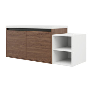 English Elm 48 Inch Wall Mounted Bathroom Vanity Wood Grain Resin Sink Soft Close Cabinet Shelf Brown Ebony/Glossy White W1972S00047