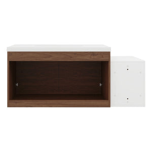 English Elm 48 Inch Wall Mounted Bathroom Vanity Wood Grain Resin Sink Soft Close Cabinet Shelf Brown Ebony/Glossy White W1972S00047
