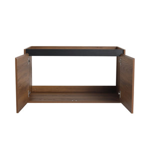 English Elm 48 Inch Wall Mounted Bathroom Vanity Wood Grain Resin Sink Soft Close Cabinet Shelf Brown Ebony/Glossy White W1972S00047