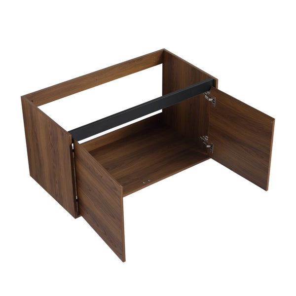 English Elm 48 Inch Wall Mounted Bathroom Vanity Wood Grain Resin Sink Soft Close Cabinet Shelf Brown Ebony/Glossy White W1972S00047