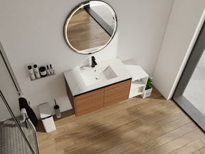 English Elm 48 Inch Wall Mounted Bathroom Vanity Wood Grain Resin Sink Soft Close Cabinet Shelf Brown Ebony/Glossy White W1972S00047