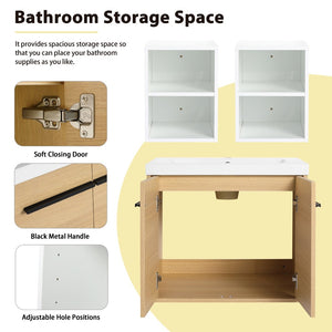 English Elm 48 Inch Wall Mounted Bathroom Vanity Wood Grain Resin Sink Soft Close Cabinet Shelf W1972S00048