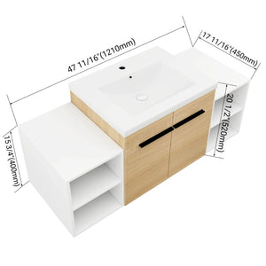 English Elm 48 Inch Wall Mounted Bathroom Vanity Wood Grain Resin Sink Soft Close Cabinet Shelf W1972S00048