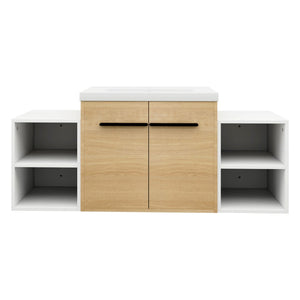 English Elm 48 Inch Wall Mounted Bathroom Vanity Wood Grain Resin Sink Soft Close Cabinet Shelf W1972S00048