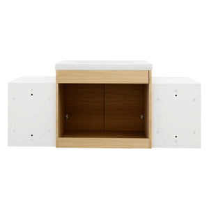 English Elm 48 Inch Wall Mounted Bathroom Vanity Wood Grain Resin Sink Soft Close Cabinet Shelf W1972S00048