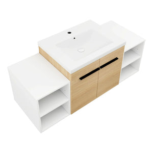 English Elm 48 Inch Wall Mounted Bathroom Vanity Wood Grain Resin Sink Soft Close Cabinet Shelf W1972S00048