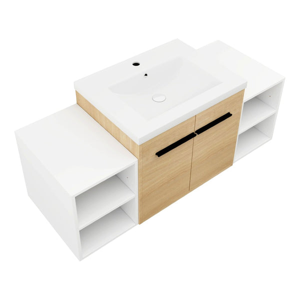 English Elm 48 Inch Wall Mounted Bathroom Vanity Wood Grain Resin Sink Soft Close Cabinet Shelf W1972S00048