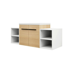 English Elm 48 Inch Wall Mounted Bathroom Vanity Wood Grain Resin Sink Soft Close Cabinet Shelf W1972S00048