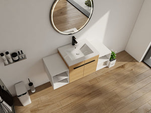 English Elm 48 Inch Wall Mounted Bathroom Vanity Wood Grain Resin Sink Soft Close Cabinet Shelf W1972S00048