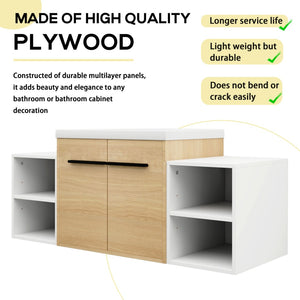 English Elm 48 Inch Wall Mounted Bathroom Vanity Wood Grain Resin Sink Soft Close Cabinet Shelf W1972S00048