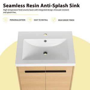 English Elm 48 Inch Wall Mounted Bathroom Vanity Wood Grain Resin Sink Soft Close Cabinet Shelf W1972S00048