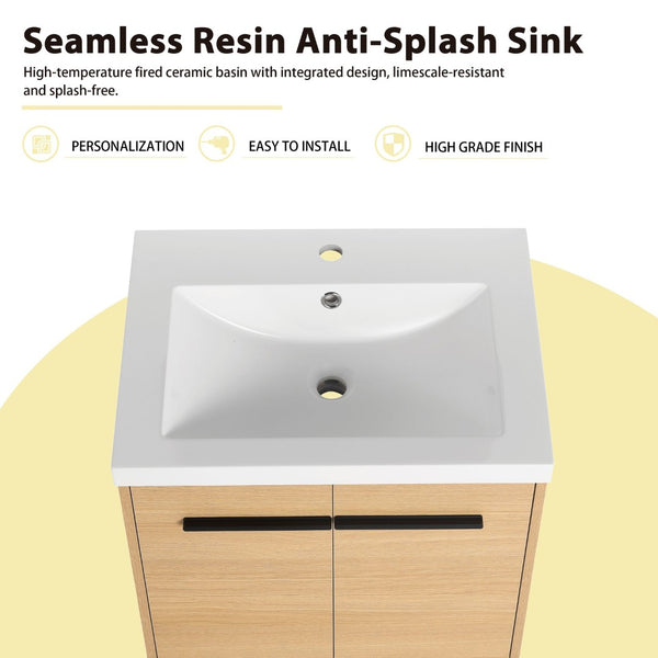 English Elm 48 Inch Wall Mounted Bathroom Vanity Wood Grain Resin Sink Soft Close Cabinet Shelf W1972S00048