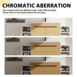 English Elm 60 Inch Wall Hung Bathroom Vanity Wood Grain Resin Sink Soft Close Modern Storage Glossy White / Oak W1972S00050