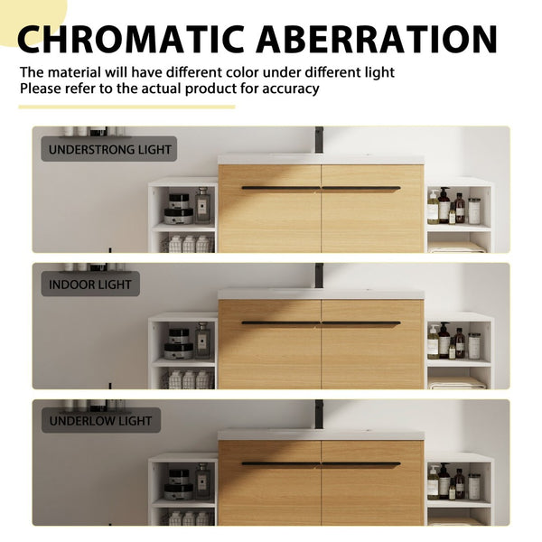 English Elm 60 Inch Wall Hung Bathroom Vanity Wood Grain Resin Sink Soft Close Modern Storage Glossy White / Oak W1972S00050