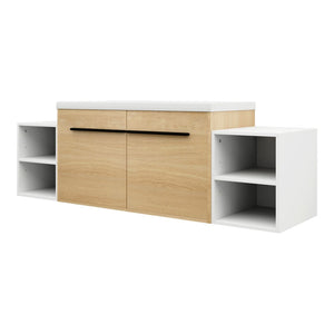 English Elm 60 Inch Wall Hung Bathroom Vanity Wood Grain Resin Sink Soft Close Modern Storage Glossy White / Oak W1972S00050