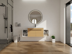 English Elm 60 Inch Wall Hung Bathroom Vanity Wood Grain Resin Sink Soft Close Modern Storage Glossy White / Oak W1972S00050