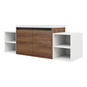 English Elm 54 Inch Wall Mounted Vanity with Resin Integrated Sink Soft Close Doors Open Shelving Brown Ebony/Glossy White W1972S00051