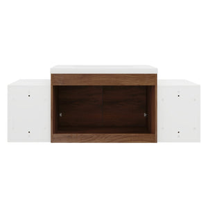 English Elm 54 Inch Wall Mounted Vanity with Resin Integrated Sink Soft Close Doors Open Shelving Brown Ebony/Glossy White W1972S00051