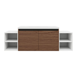 English Elm 60 Inch Wall Hung Bathroom Vanity Wood Grain Resin Sink Soft Close Modern Storage Brown Ebony / Glossy White W1972S00052