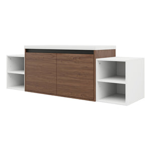 English Elm 60 Inch Wall Hung Bathroom Vanity Wood Grain Resin Sink Soft Close Modern Storage Brown Ebony / Glossy White W1972S00052