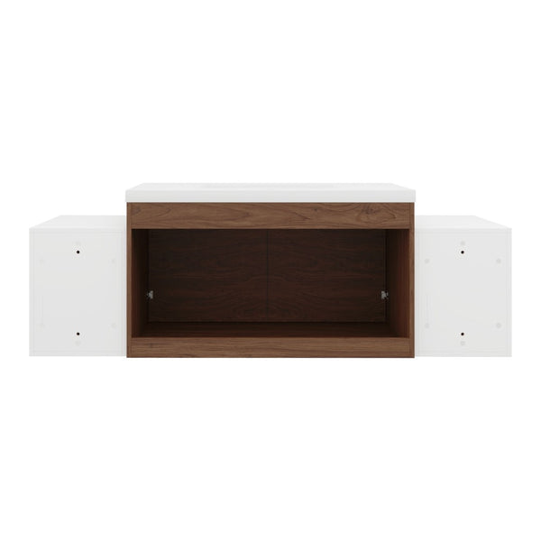 English Elm 60 Inch Wall Hung Bathroom Vanity Wood Grain Resin Sink Soft Close Modern Storage Brown Ebony / Glossy White W1972S00052