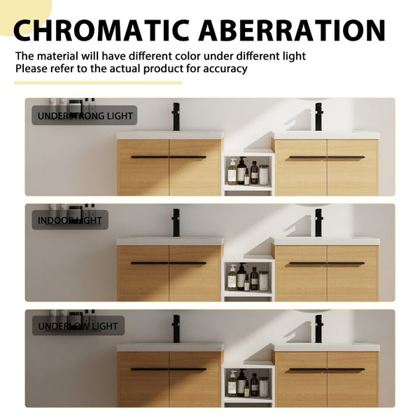 English Elm 60 Inch Wall Hung Bathroom Vanity Wood Grain Resin Sink Soft Close Modern Storage W1972S00053