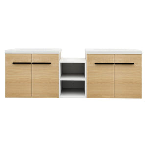 English Elm 60 Inch Wall Hung Bathroom Vanity Wood Grain Resin Sink Soft Close Modern Storage W1972S00053