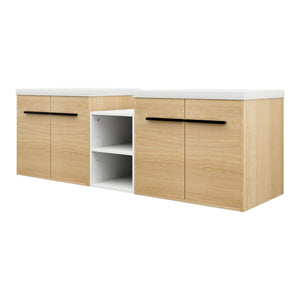 English Elm 60 Inch Wall Hung Bathroom Vanity Wood Grain Resin Sink Soft Close Modern Storage W1972S00053