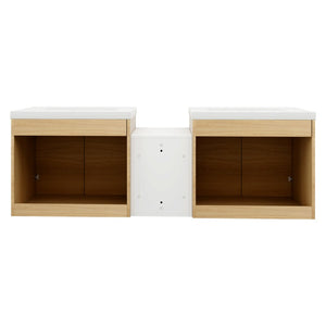 English Elm 60 Inch Wall Hung Bathroom Vanity Wood Grain Resin Sink Soft Close Modern Storage W1972S00053
