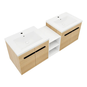 English Elm 60 Inch Wall Hung Bathroom Vanity Wood Grain Resin Sink Soft Close Modern Storage W1972S00053